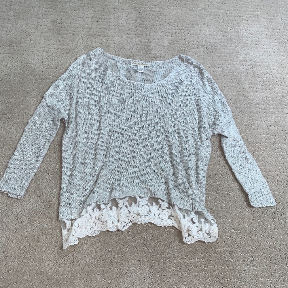 Love by Design Lace Trimmed Long Sleeve Top Gray